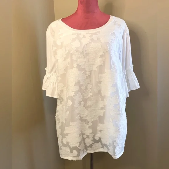 PLUS WHITE LACE RUFFLE SLEEVE BLOUSE - Picture 2 of 7